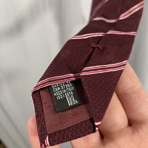NEW $225 Emporio Armani Striped Silk Jacquard Tie in Burgundy‎ Red - Picture 7 of 11